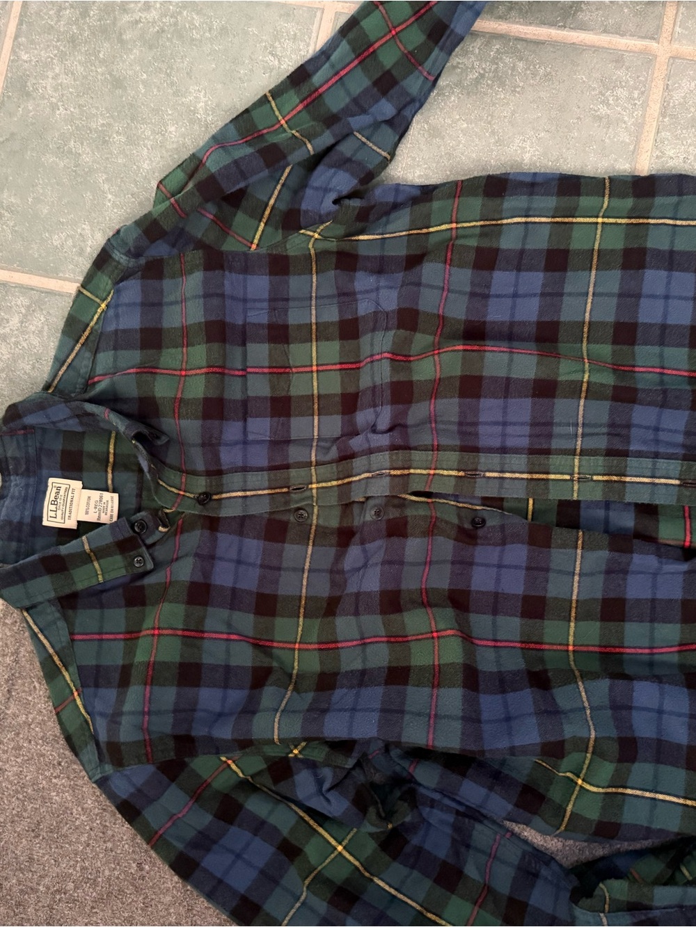 L.L. Bean Blue and Green Plaid Button-Down Shirt